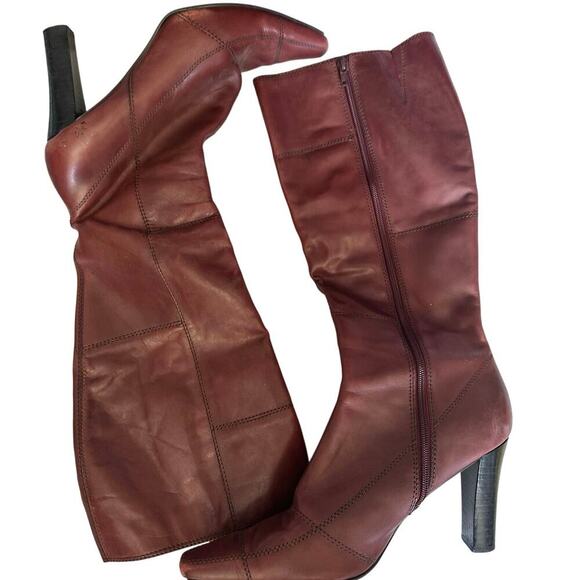 Bandolino Women's Brown red Leather Side Zipper High Heel Boots Size 10 - Picture 1 of 5